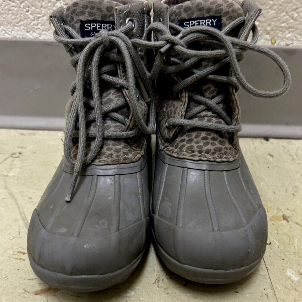 SPERRY Rain Boots Gray Waterproof Rain Boot Rubber Sz 1 Cheetah